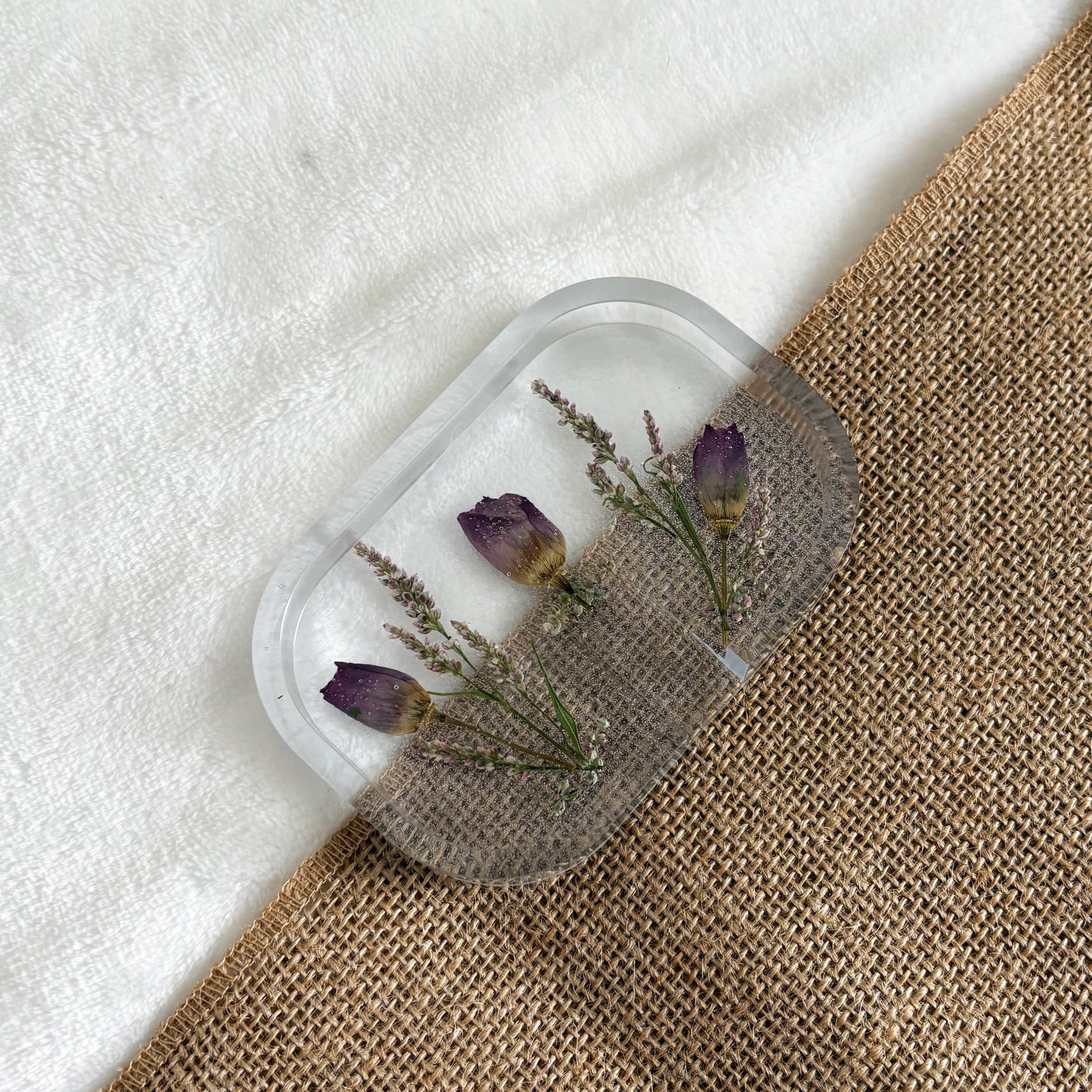 Transparent floral resin soap holder handmade décor
