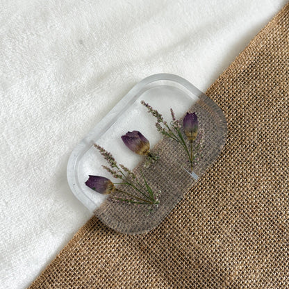 Transparent floral resin soap holder handmade décor