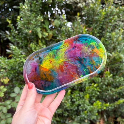 Clear resin decorative dish with marble ink detailing