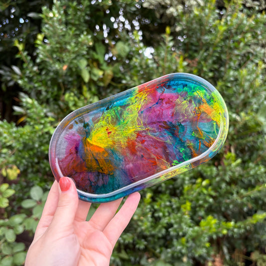 Clear resin decorative dish with marble ink detailing