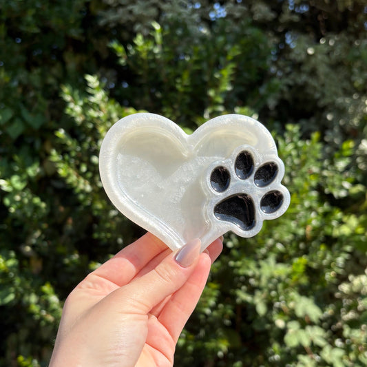 Silver and black dog paw resin tealight holder