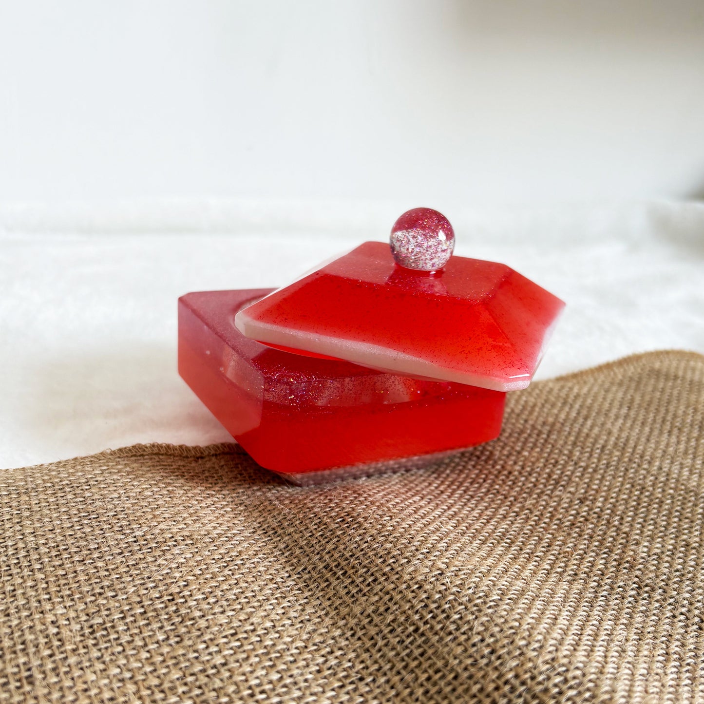 Orange marbled resin jewellery storage box handmade