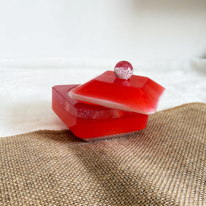 Orange marbled resin jewellery storage box handmade