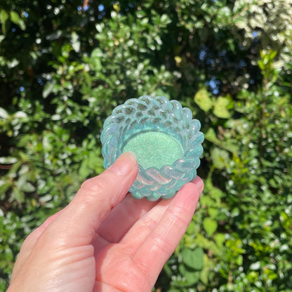 Handmade green and transparent resin tealight holder