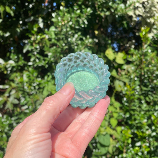 Handmade green and transparent resin tealight holder
