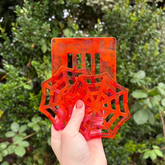 Handmade spooky resin coasters, spider web design set