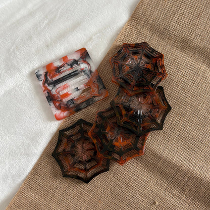 Halloween spider web resin drinks coasters, handmade set of four
