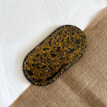 Black and gold marbled handmade resin bathroom tray