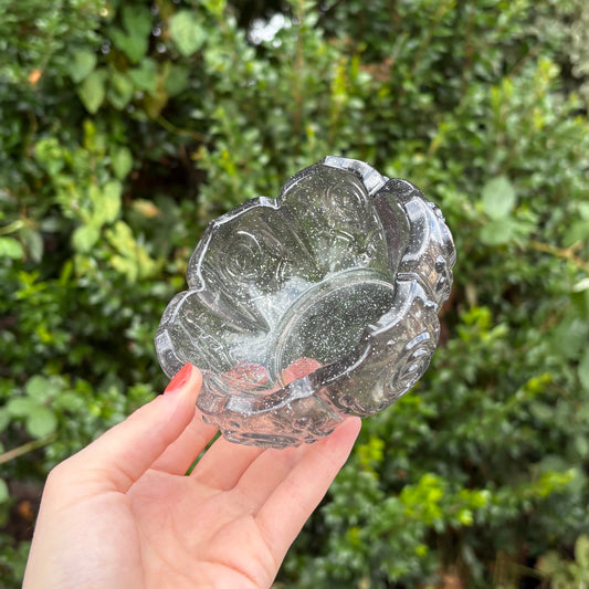 Handmade black glitter resin floral dish
