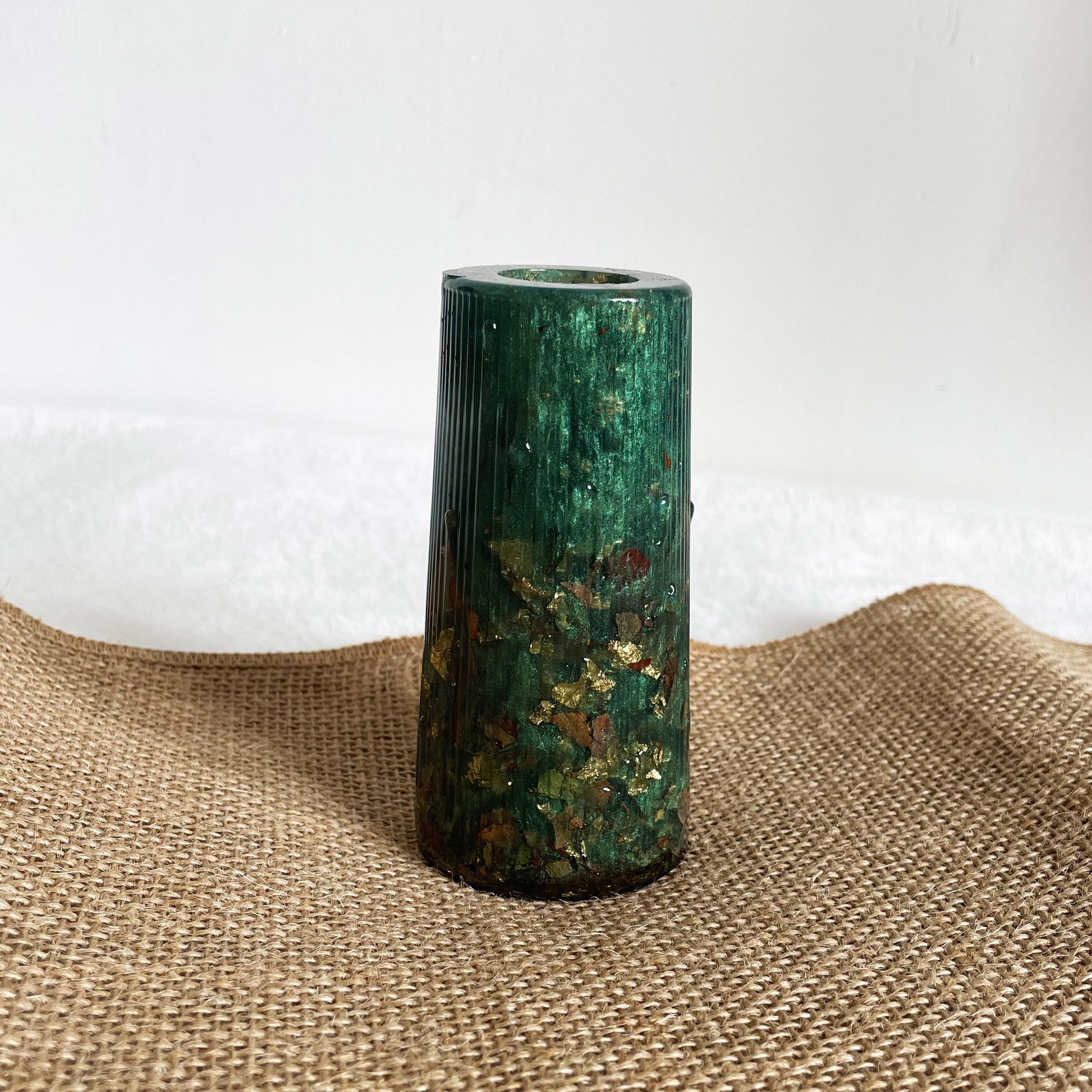 Handmade resin flower vase elegant green and gold