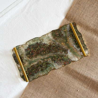 Green gold marble effect resin tray, handmade home accessory