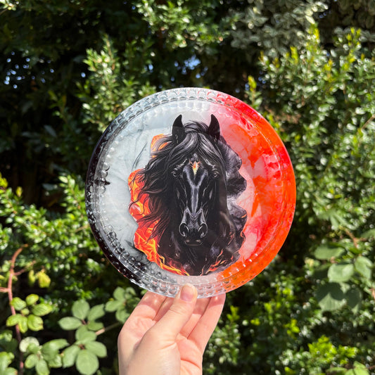 Handmade resin trinket dish white marble with horse accent