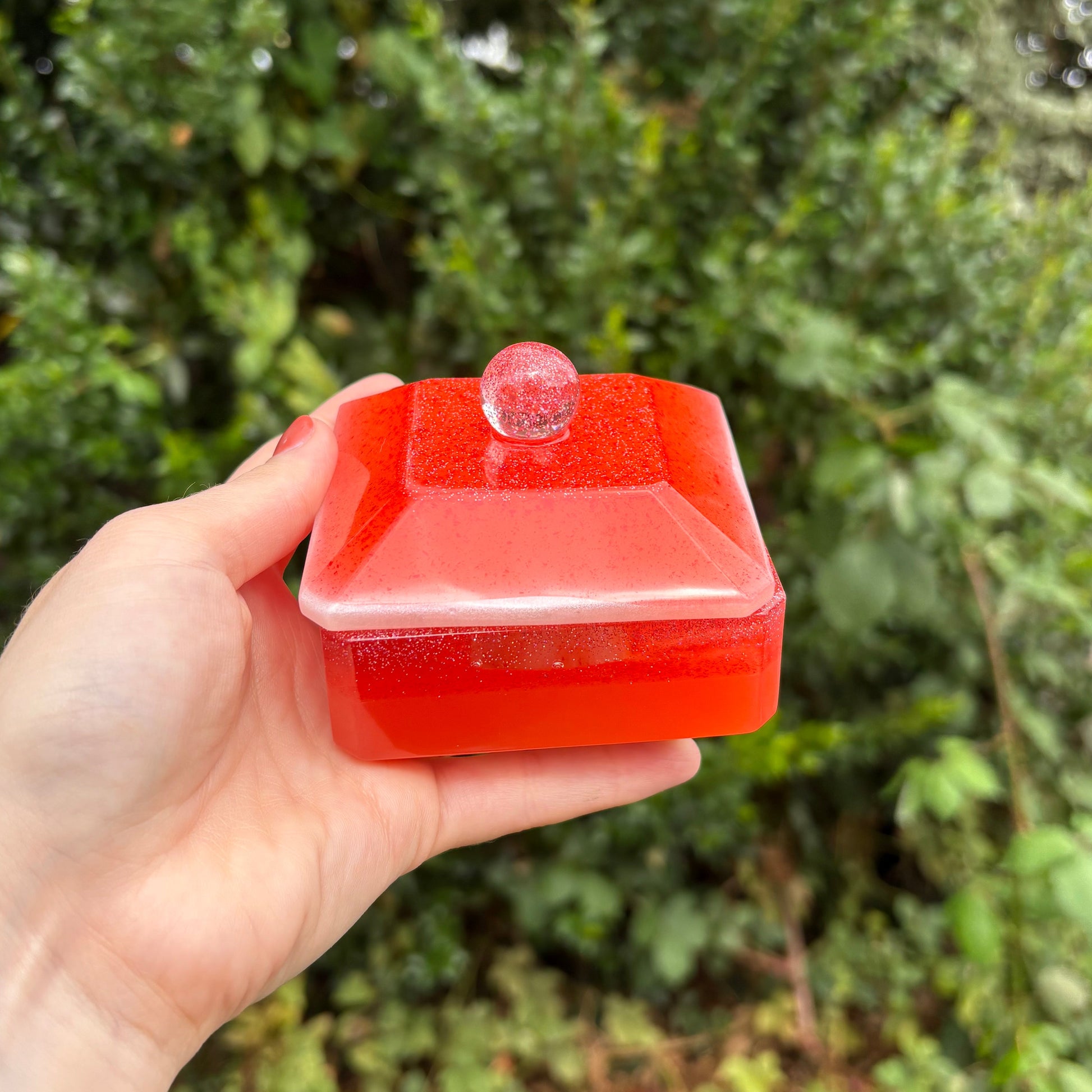 Handmade marbled orange and white resin trinket box