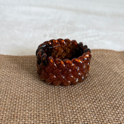 Orange and black resin candle holder, handmade marble design