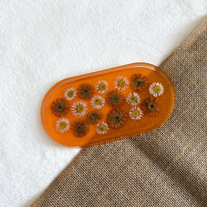 Resin jewellery holder, orange with floral details, handmade