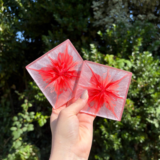 Handmade pink marble resin coaster with glossy marbled finish – Wildly Inspired home décor