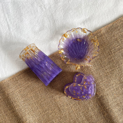 Purple gold marble resin décor set, handmade trinket dish and vase