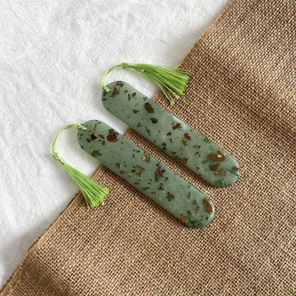 Bright green handmade resin bookmark with real flowers, unique handmade accessory
