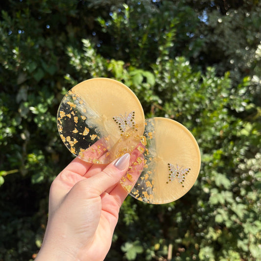 Luxury handmade gold leaf resin coaster, elegant handmade home décor accent