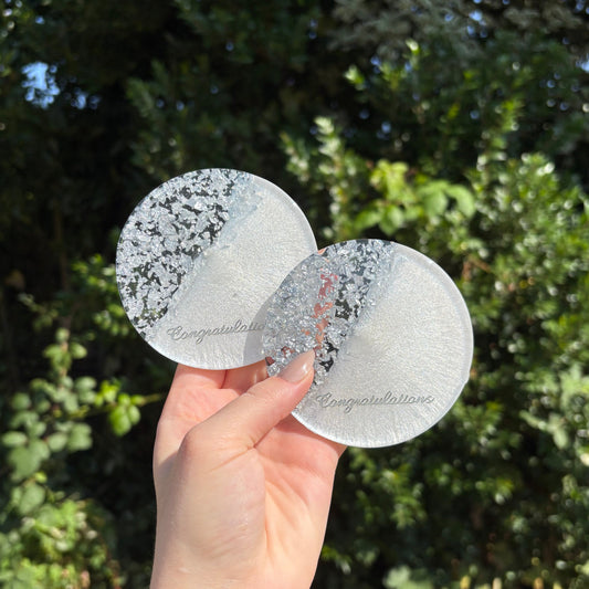 Luxury handmade silver flake resin coaster, unique handmade home décor accent