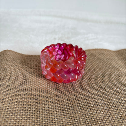 Handmade marble effect resin tealight holder orange pink