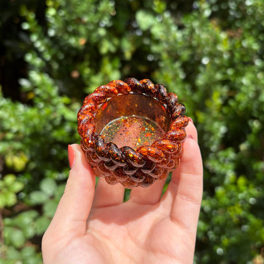 Handmade orange and black resin tealight holder, Halloween home décor