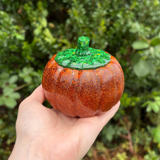 Handmade orange glitter pumpkin resin trinket dish and tealight holder
