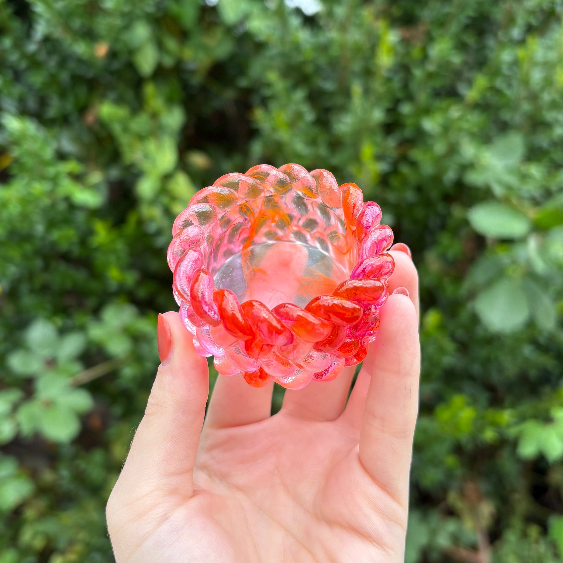 Handmade orange and pink marble resin tealight holder