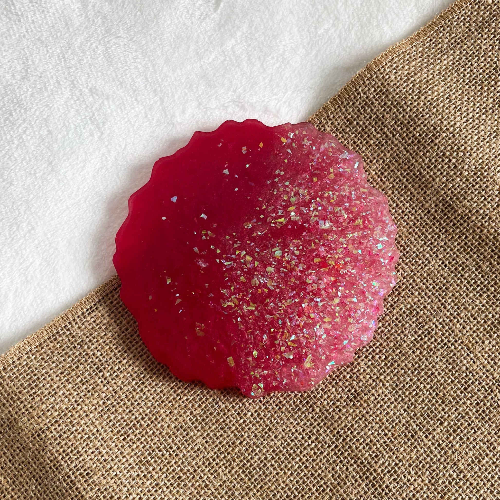 Glitter resin coaster, pink ombre tones, handmade home accessory
