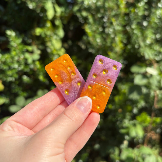 Handmade purple and orange resin dominoes set, Halloween themed game