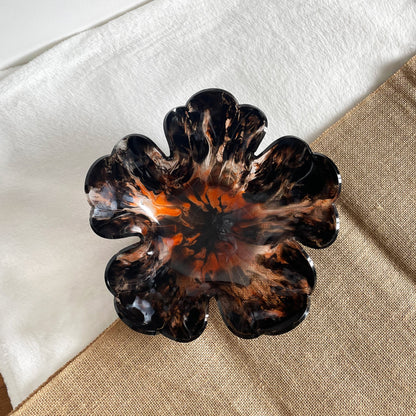 Black and orange marble effect resin bowl, handmade home décor