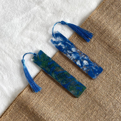 Handmade resin bookmark, blue green white marble style, perfect gift for readers
