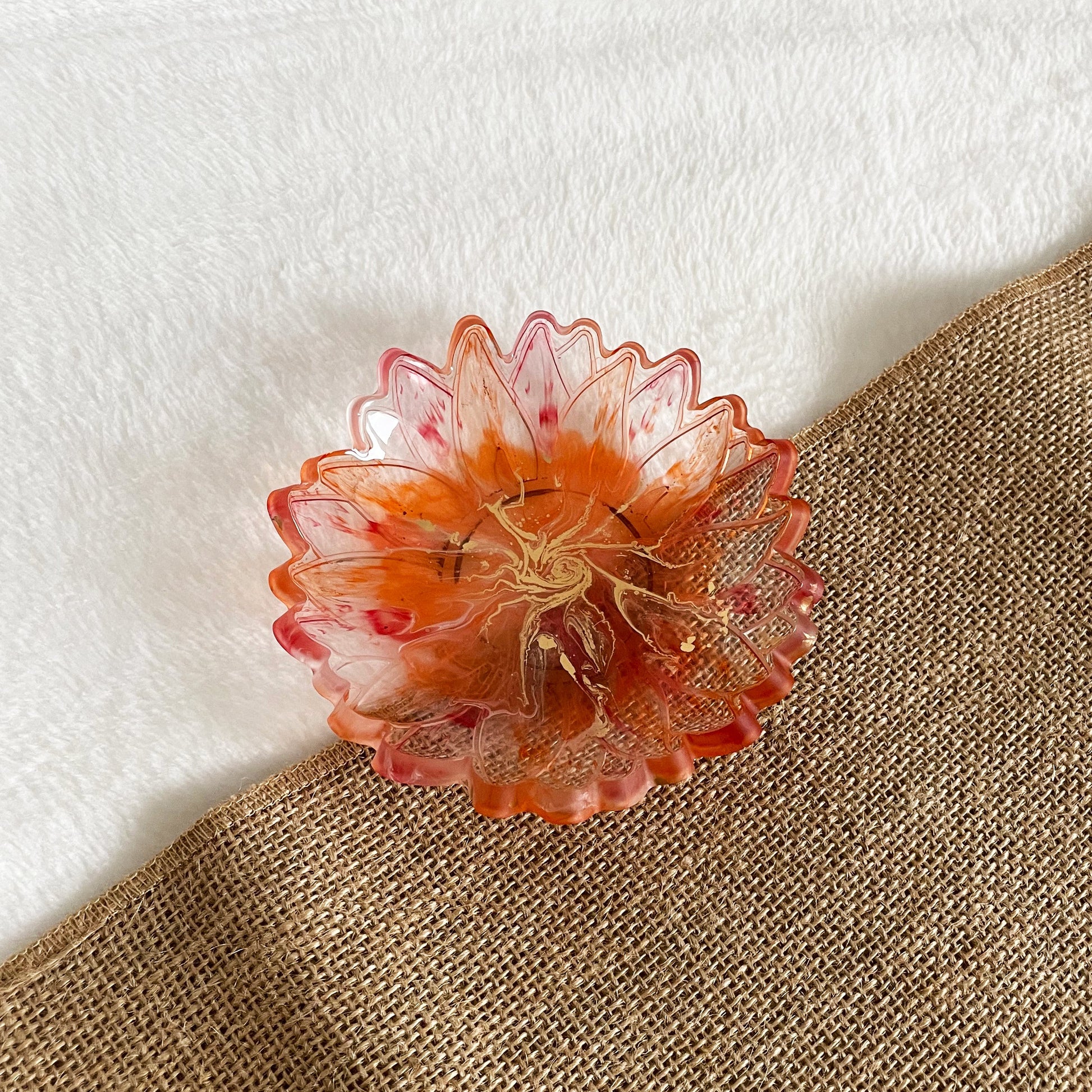 Handmade resin floral dish in orange and peach blend