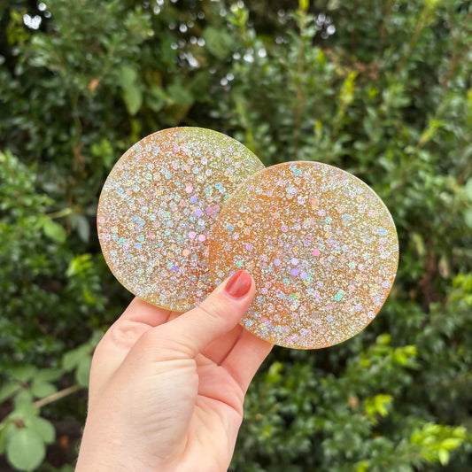 Unique handmade resin drink coaster, silver glitter and bright marble effect