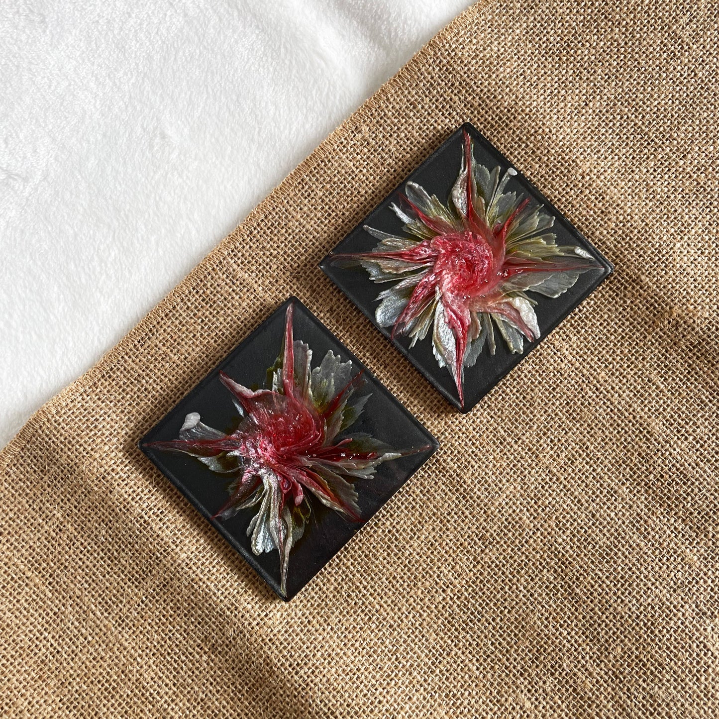 Unique square marble look resin coaster, one-of-a-kind handmade table décor