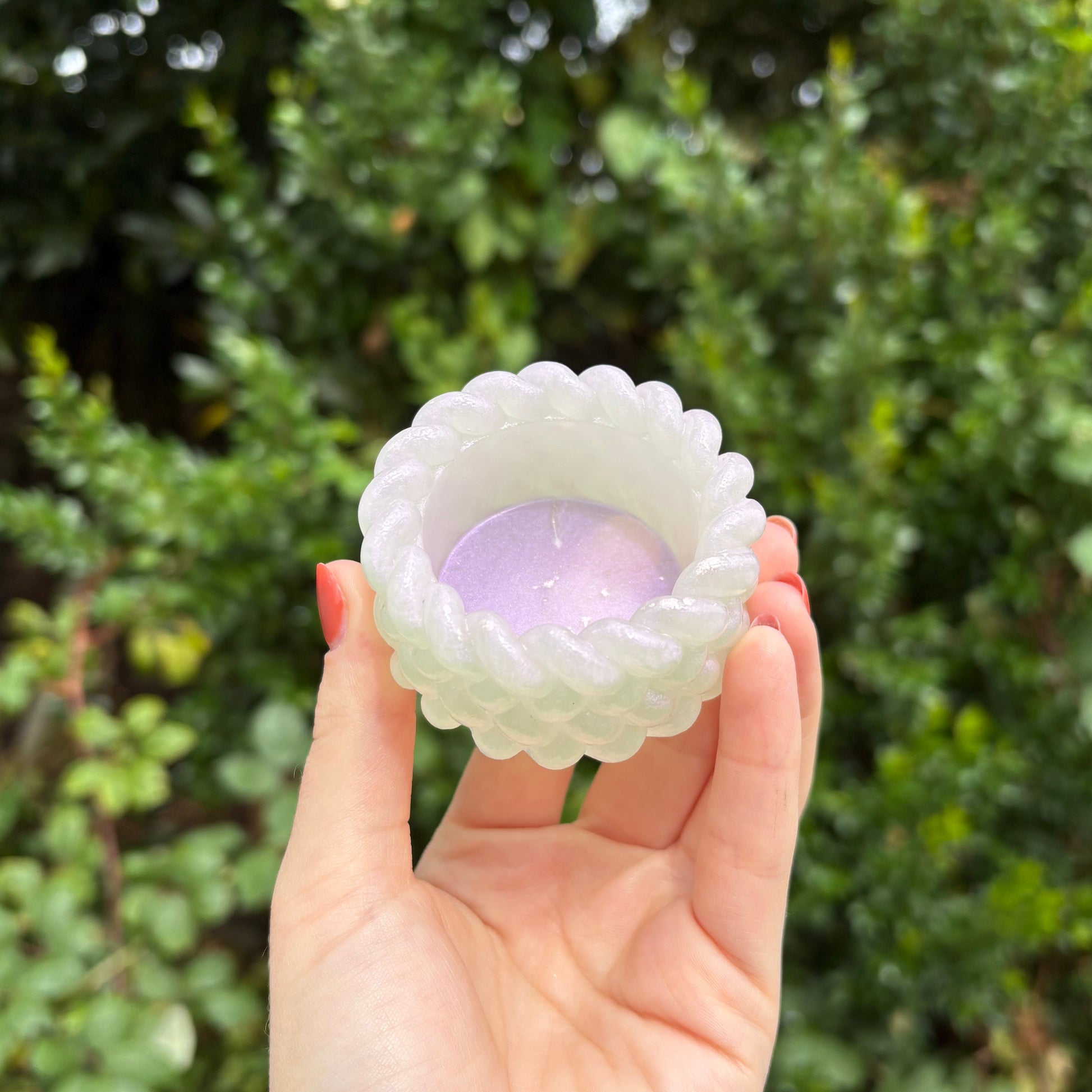 Handmade white resin tealight holder