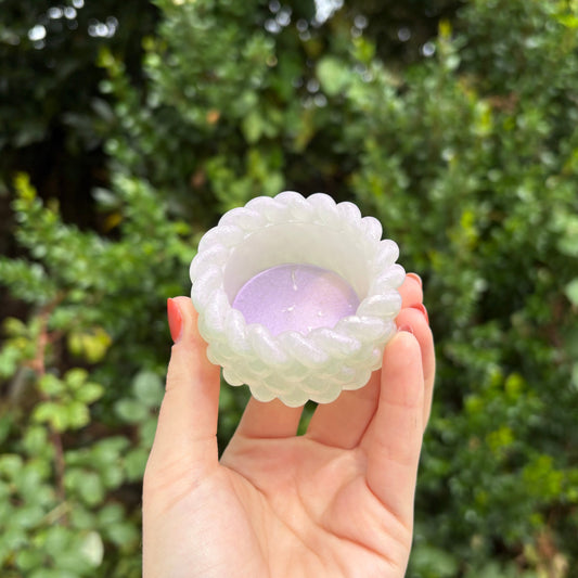 Handmade white resin tealight holder