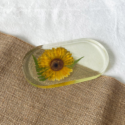 Yellow resin decorative tray, translucent handmade design